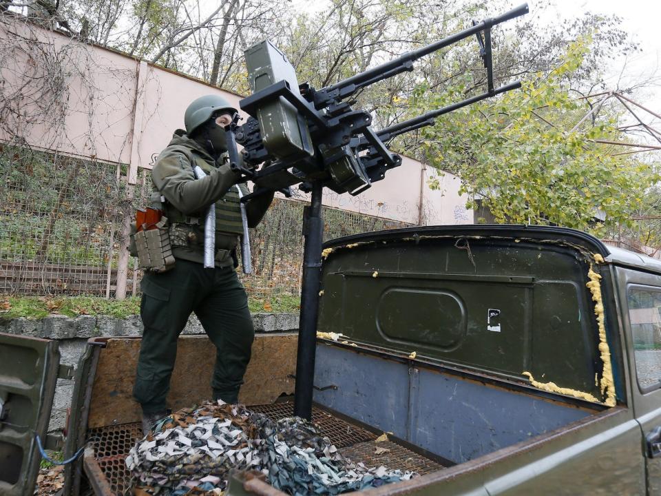 Ukrainian troops anti-aircraft anti-drone machine gun