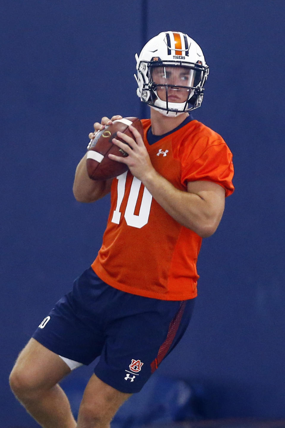 FILE - In this Aug. 2, 2019, file photo, Bo Nix throws a pass during Auburn's first practice in Auburn, Ala. He’s the nation’s No. 1 dual-threat quarterback and No. 33 overall prospect in his class according to the 247Sports Composite. (AP Photo/Butch Dill, File)