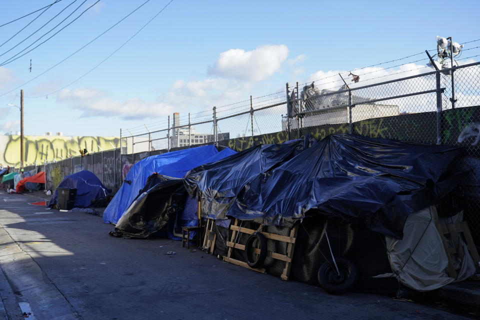 A homeless encampment can be seen in San Francisco, Monday, Dec. 12, 2022. (AP Photo/Godofredo A. Vásquez)