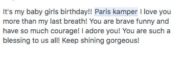 Paris’s mother posted a tribute to her daughter on her 15th birthday. Source: Facebook