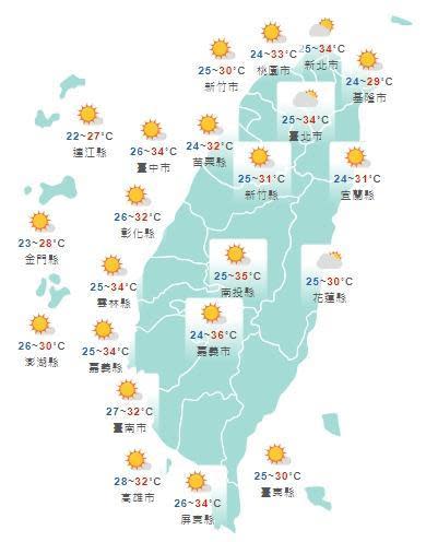 全台今日白天天氣一覽。（翻攝自中央氣象局官網）