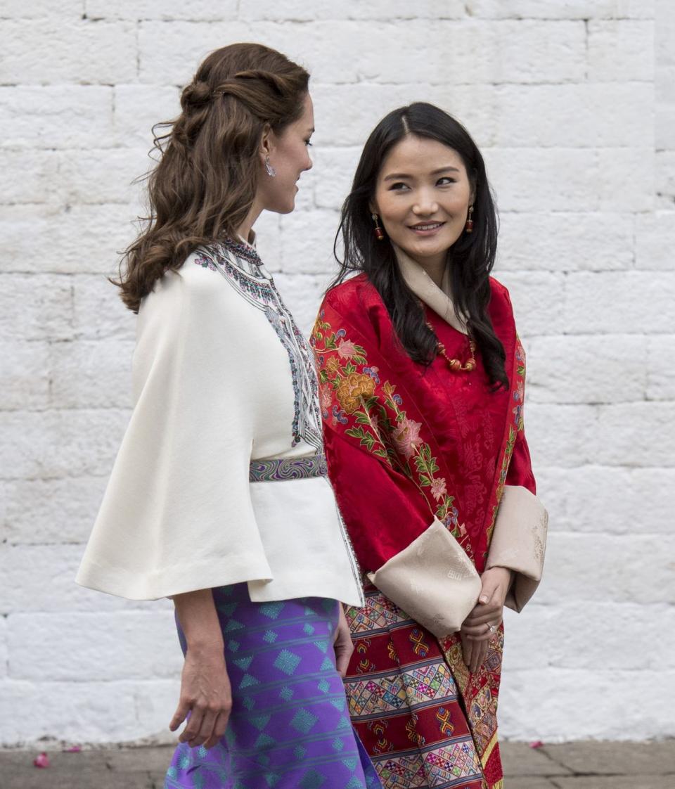 <p>Dubbed the “Kate Middleton of the Himalayas,” Queen Jetsun Pema of Bhutan is currently the youngest Queen in the world at age 27. In May 2011, Jetsun became the “Dragon Queen of Bhutan” when she married “Dragon King” Jigme Khesar Namgyel Wangchuck, who is 10 years her senior. (Yes, their lavish wedding took place one month after Kate Middleton and Prince William’s.) Here’s Queen Jetsun Pema showing Catherine, the Duchess of Cambridge, around during Kate and Will’s <a href="http://www.cosmopolitan.com/entertainment/celebs/news/a56852/kate-middleton-archery-katniss-bhutan-dress/" rel="nofollow noopener" target="_blank" data-ylk="slk:royal visit to India and Bhutan in April 2016;elm:context_link;itc:0;sec:content-canvas" class="link ">royal visit to India and Bhutan in April 2016</a>.</p>