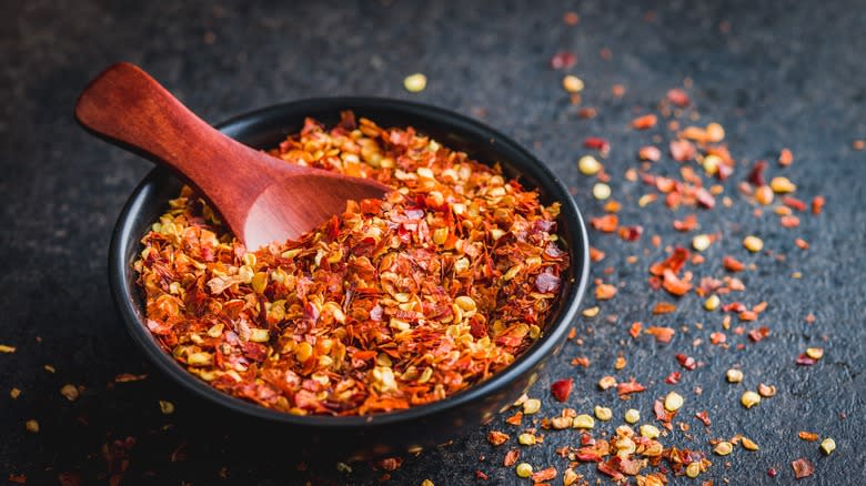 Bowl of red pepper flakes