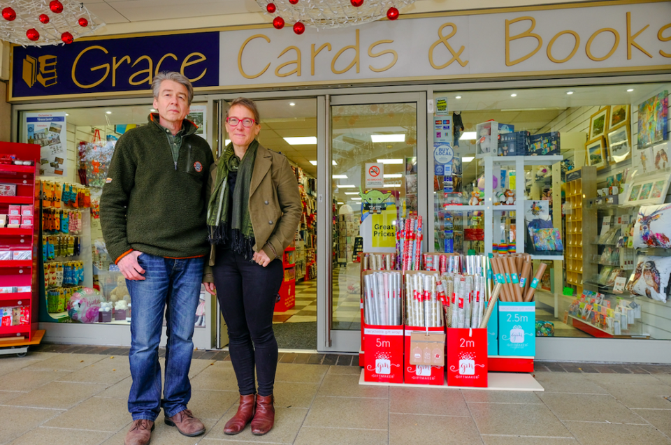 Alasdair and Lydia Walker-Cox said Grace Cards and Books in Droitwich, Worcs. sold essential items including newspapers, snacks and baking products. (SWNS)