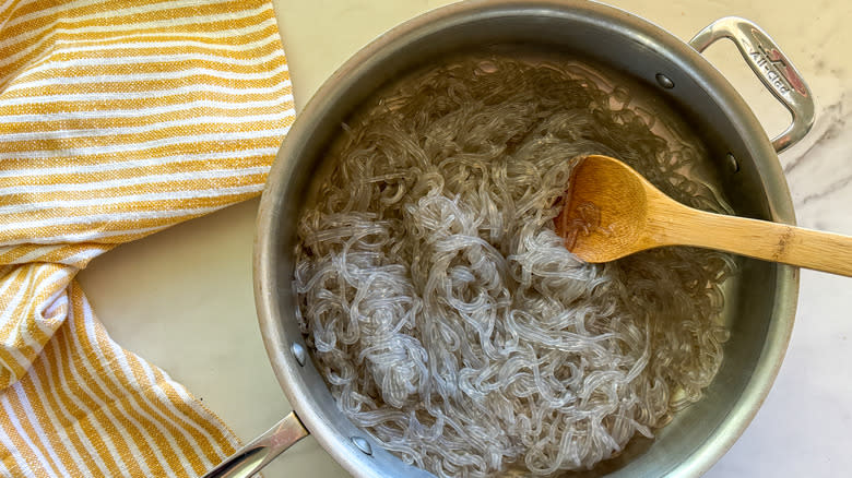 noodles in pan