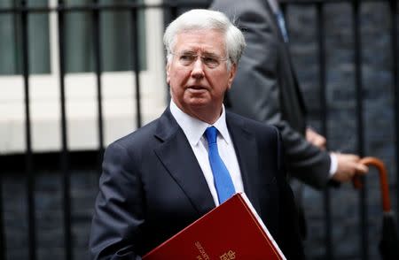 Britain's Secretary of State for Defence Michael Fallon leaves 10 Downing Street after a cabinet meeting, in London, June 27, 2017. REUTERS/Stefan Wermuth