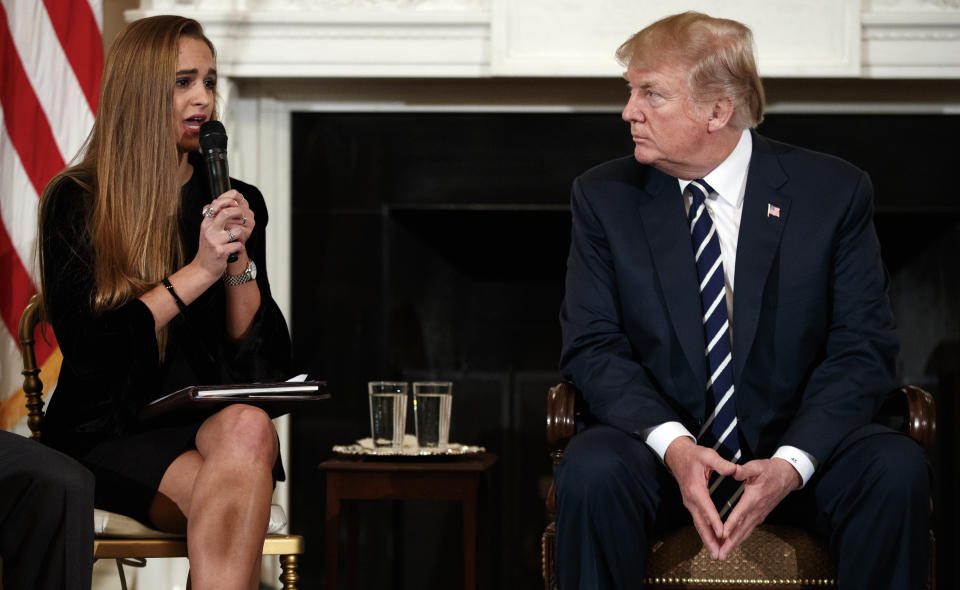 President Donald Trump listens to an emotional plea from Julia Cordover, the student body president at Marjory Stoneman Douglas High School, after the Florida shootings. (AP)