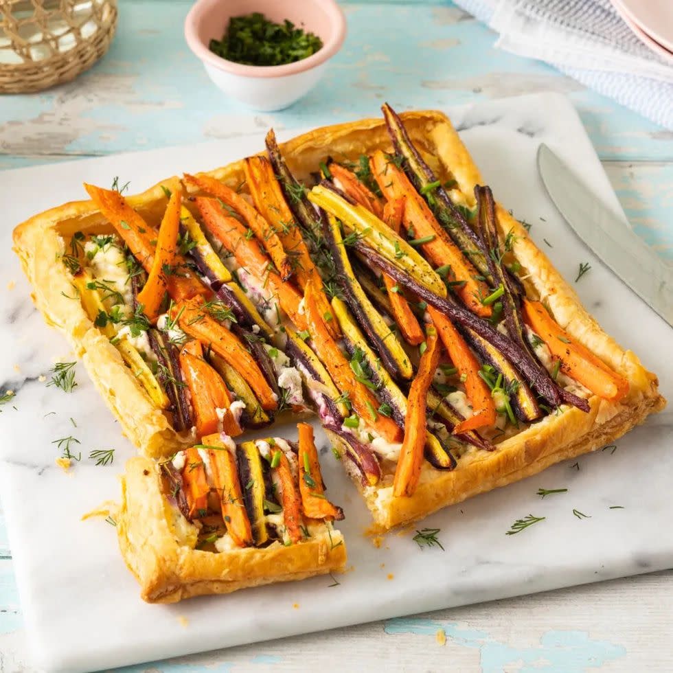 carrot tart on marble surface