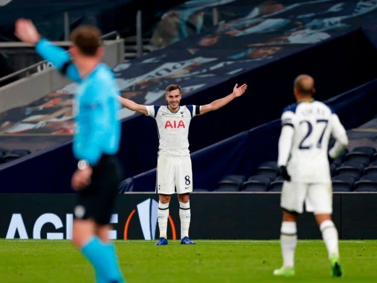 Harry Winks reacts after scoring (POOL/AFP)