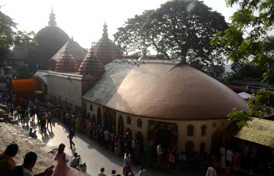 An October 10, 2021 file photo shows Hindu devotees arriving to offer prayers at the Kamakhya Temple in Guwahati, India. / Credit: Anuwar Hazarika/NurPhoto/Getty