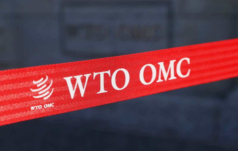 FILE PHOTO: WTO logo pictured in Geneva