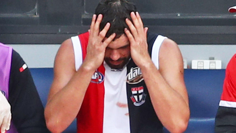 Paddy McCartin, pictured here struggling with concussion during a 2019 JLT Community Series game.