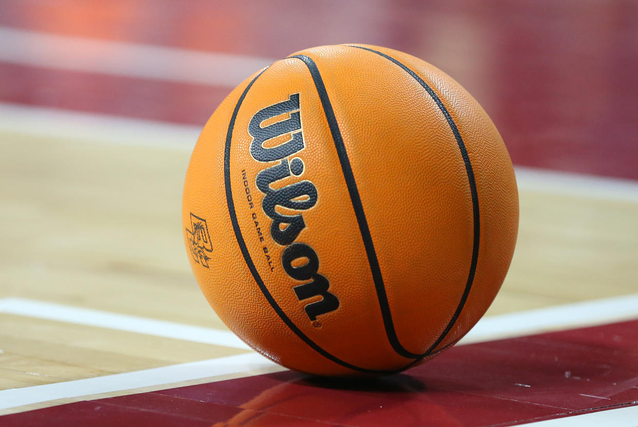 CHESTNUT HILL, MA - JANUARY 07: General view of the game ball during the college basketball game between Duke Blue Devils and Boston College Eagles on January 7, 2023, at Conte Forum in Chestnut Hill, MA. (Photo by M. Anthony Nesmith/Icon Sportswire via Getty Images)