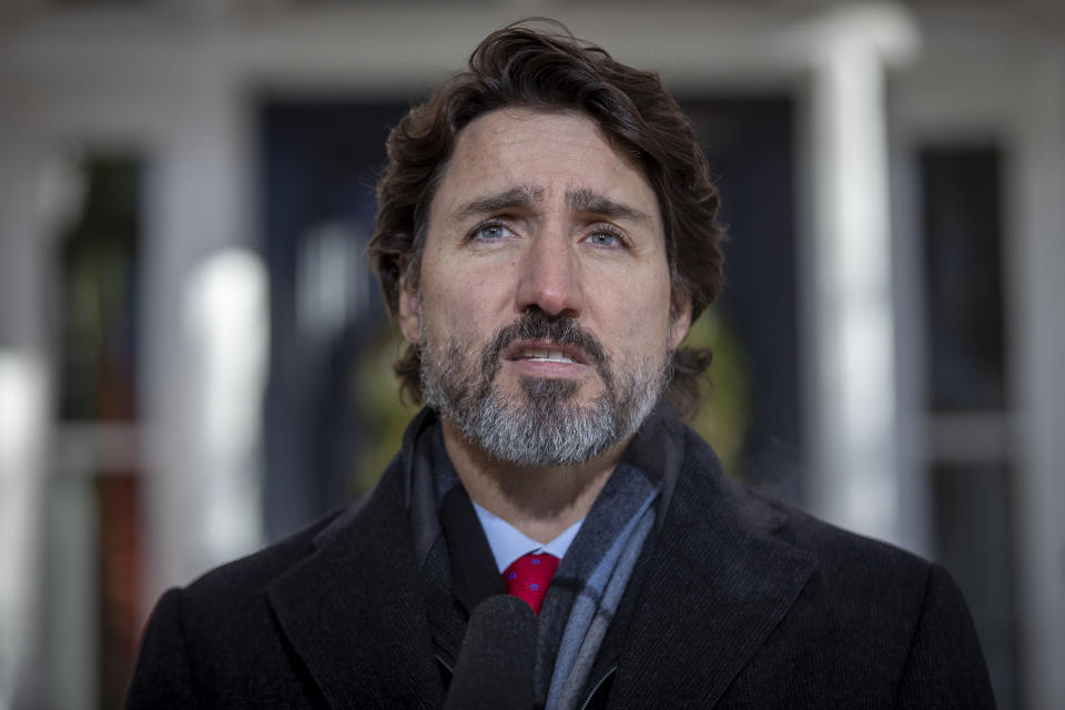 Canadian Prime Minister Justin Trudeau speaks during a Covid-19 briefing at the Rideau Cottage in Ottawa, Ontario, on December 18, 2020. (Photo by Lars Hagberg / AFP) (Photo by LARS HAGBERG/AFP via Getty Images)