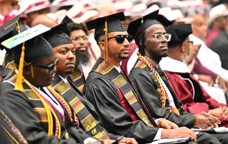 Morehouse College graduates participate in the 2023 139th Morehouse College Commencement Ceremony at Morehouse College on May 21, 2023 in Atlanta, Georgia. (Photo by Paras Griffin/Getty Images)