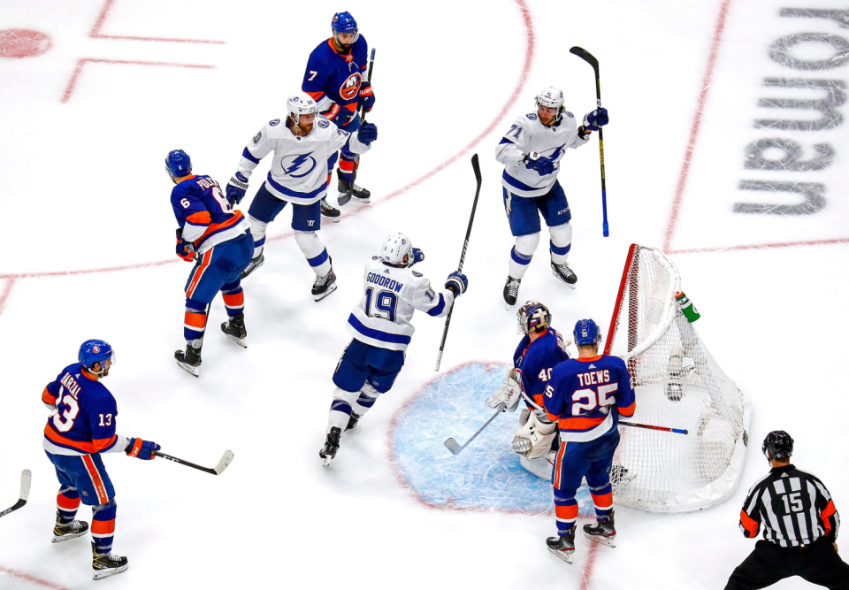 Tampa Bay Lightning forward Anthony Cirelli celebrates.