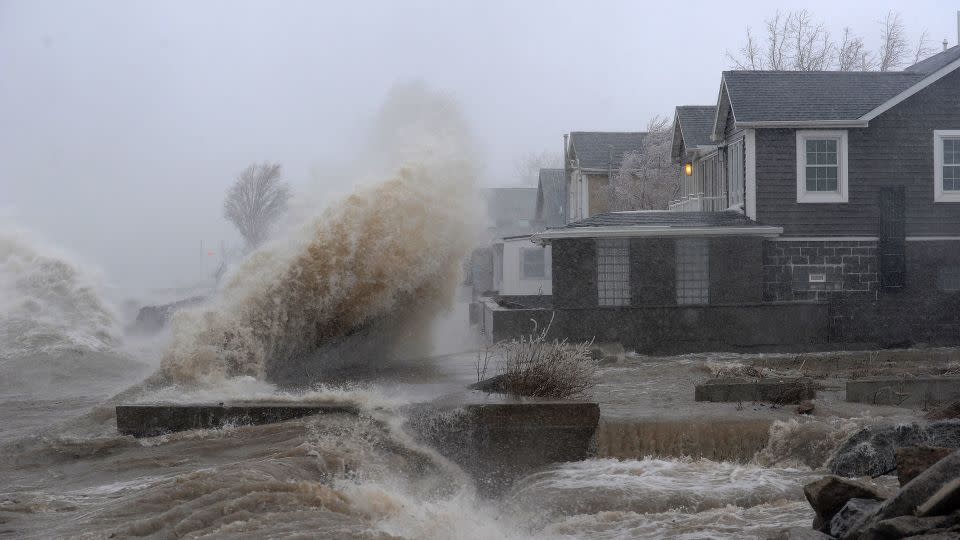 Lake Erie water slams onto the shore during a winter storm on December 23, 2022, in Hamburg, New York.  - John Normile/Getty Images