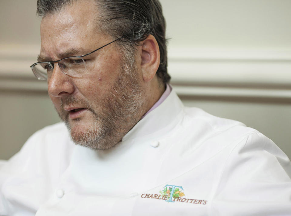 FILE - In this Aug. 28, 2012 file photo, award-winning chef Charlie Trotter is seen during an interview with The Associated Press at his restaurant in Chicago. Officials in Chicago said Tuesday, Nov. 5, 2013, that Trotter has died. (AP Photo/Sitthixay Ditthavong, File)