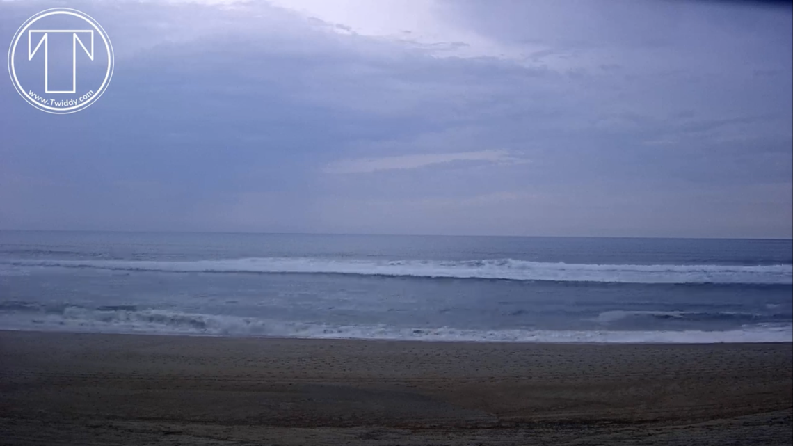 A screen grab from the webcam of Twiddy & Company Vacation Rentals shows the surf along the Outer Banks on Wednesday. The waves will be twice as big Thursday and Friday as Hurricane Lee passes well off the coast of North Carolina.