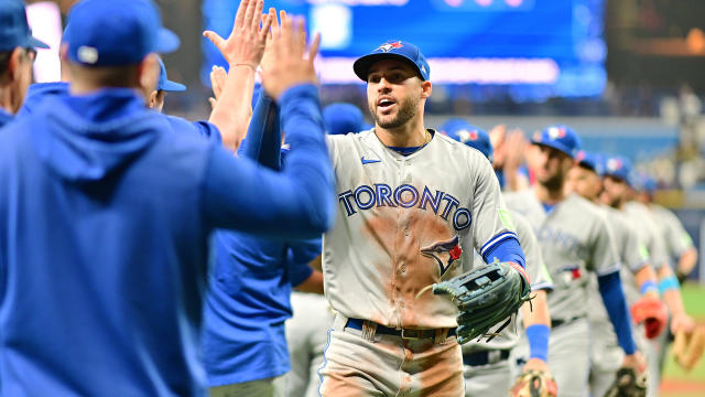 George Springer, right, and Kevin Kiermaier of the Toronto Blue