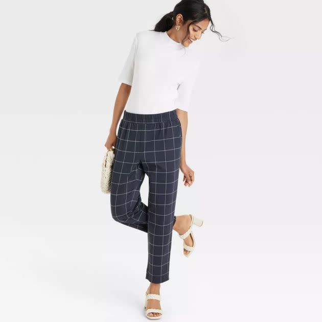 Office sweatpants in navy with a windowpane design.