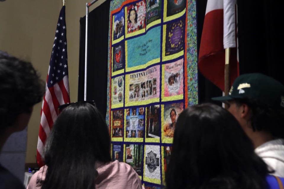The Tulare County District Attorney’s Office honored National Crime Victims’ Rights Week with a memorial quilt of squares representing those who were taken by violent crime.