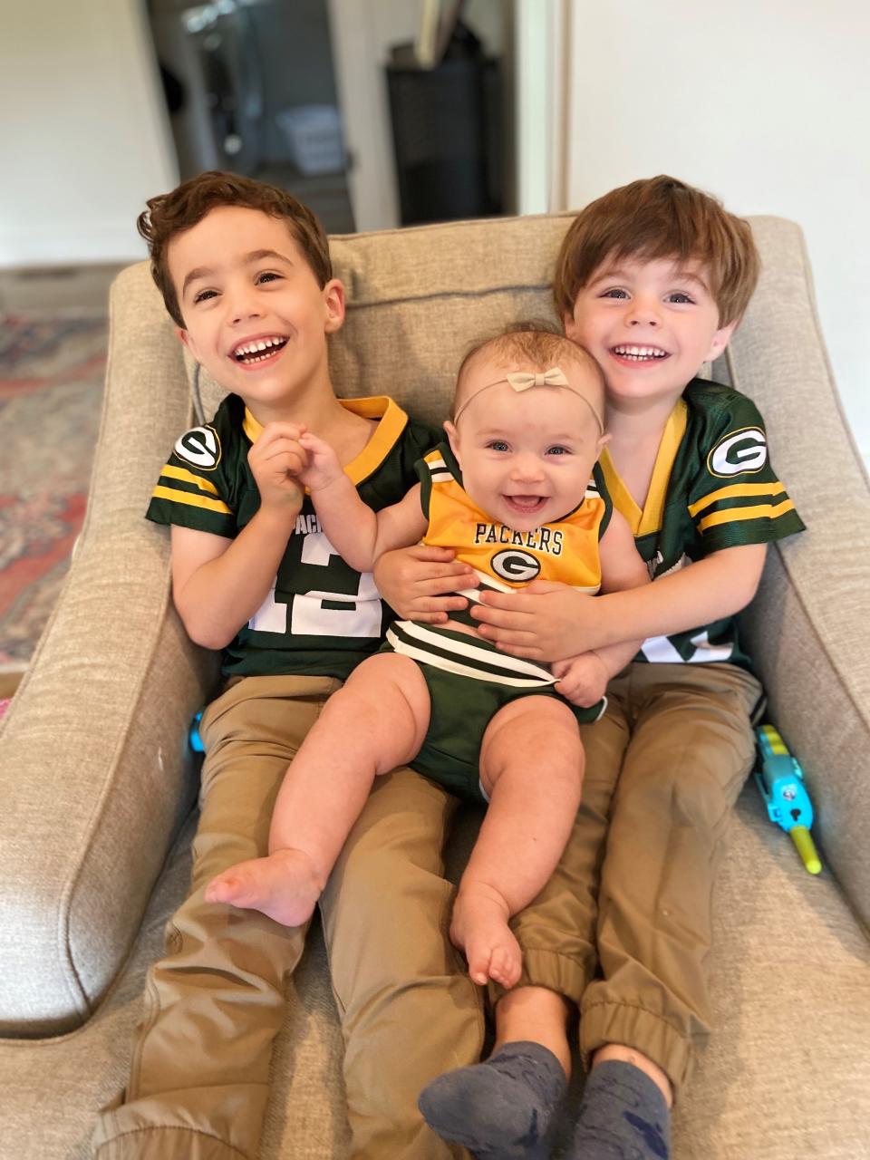Allen Heaton of Birmingham, Alabama, won the 2022 Packers Everywhere Fan Favorite Contest with this picture of children Parker, Lucy and Vince.