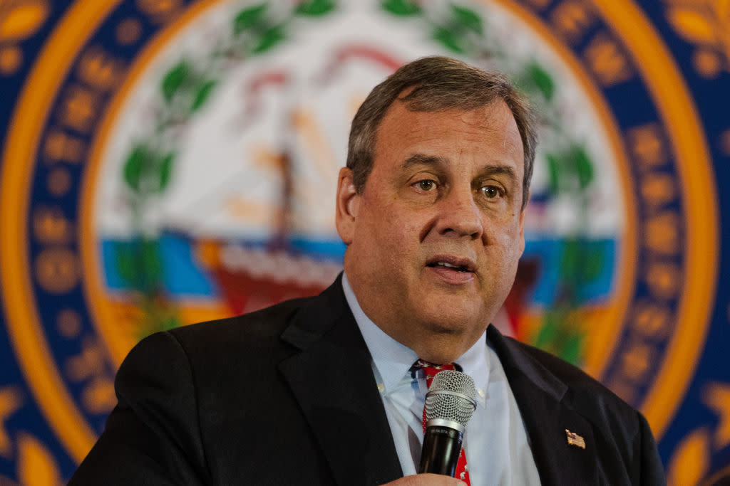  Chris Christie, former governor of New Jersey and 2024 Republican presidential candidate, speaks during a town hall event. 