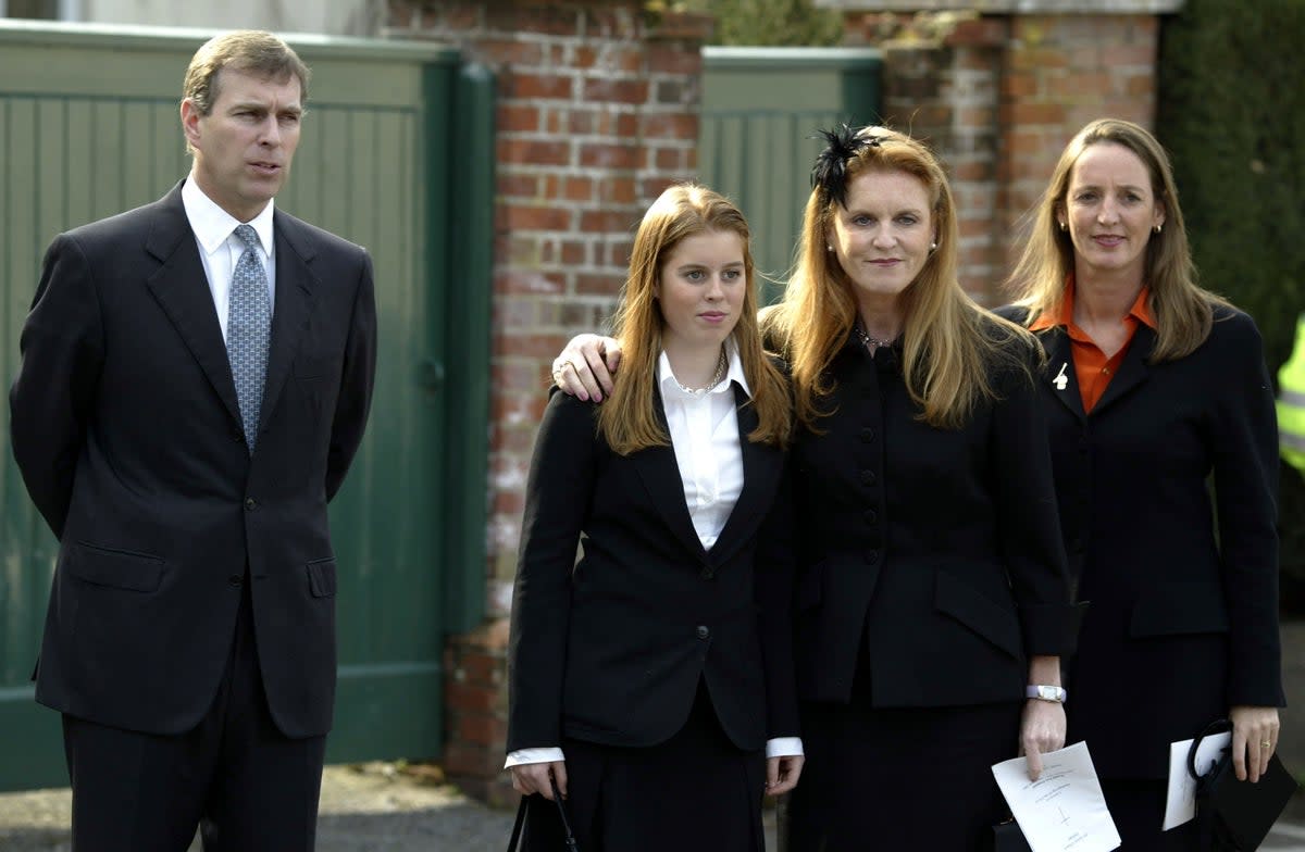 Prince Andrew, Princess Beatrice, The Duchess of York Sarah Ferguson and her sister Jane Luedeckee at All Saints Church, Odiham, Hampshire, England for a Thanksgiving Service (Getty Images)