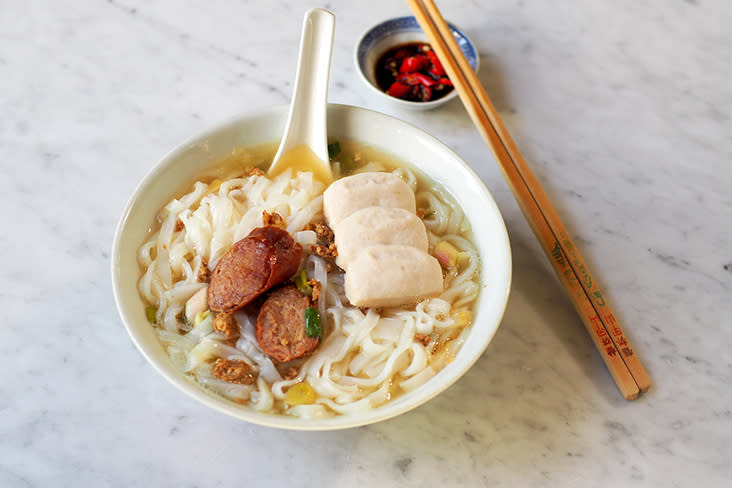 You will find the broth has a lighter taste, the pork sausage has delicious bits of lard and the pork balls are a little more tender to the bite