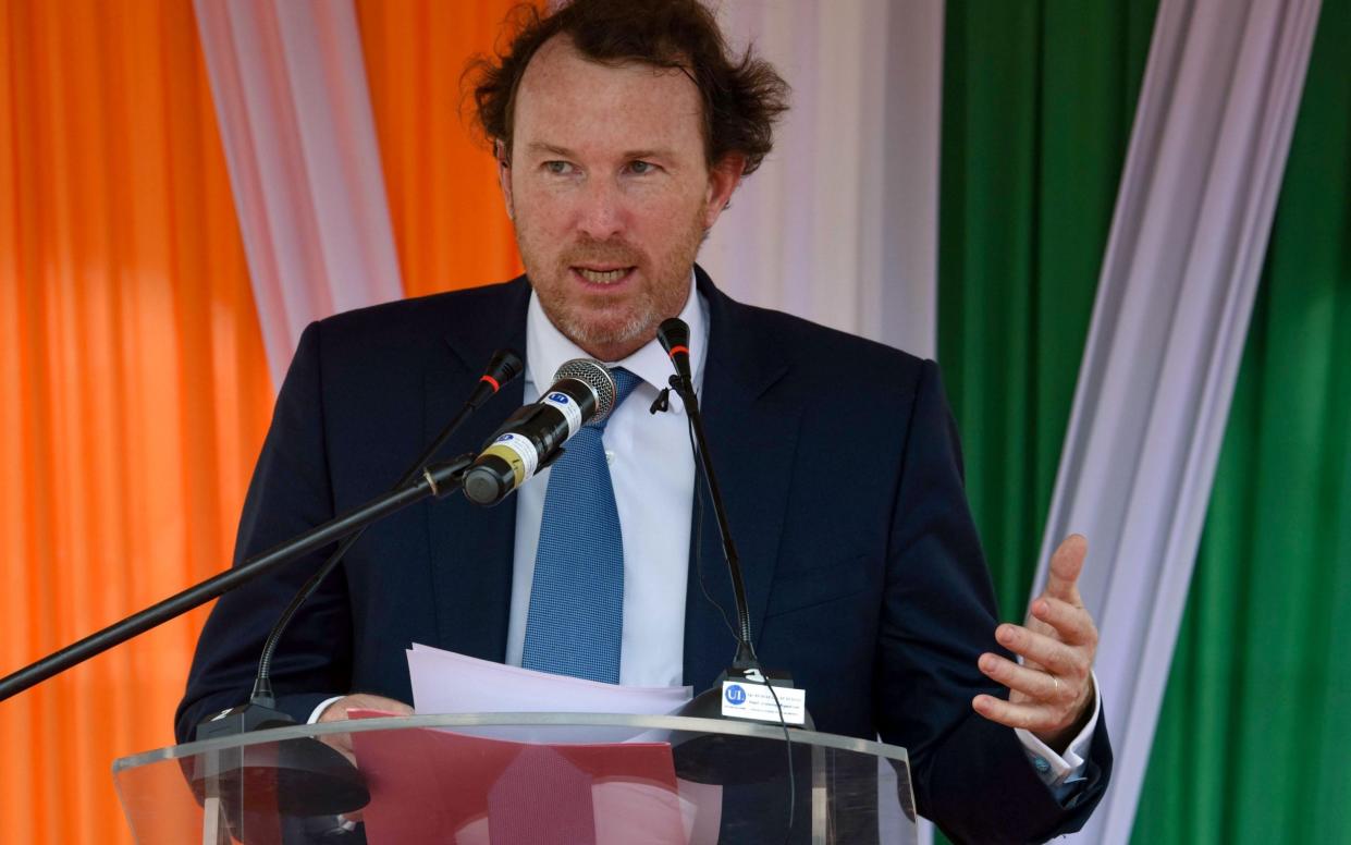 Sebastien de Montessus delivering a speech during the inauguration of an Ivory Coast minue in 2019
