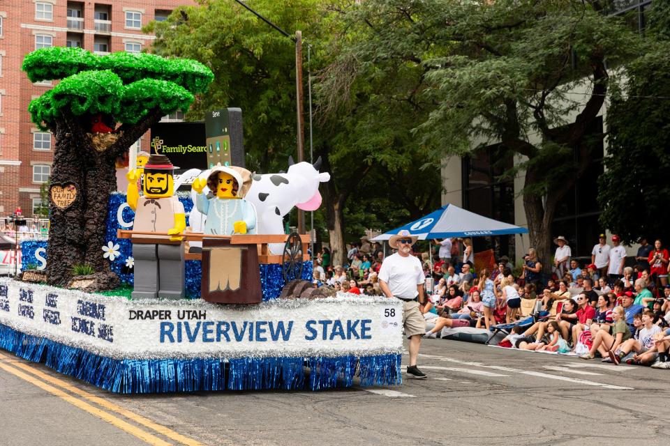 The Riverview Stake float rides down the street at the annual Days of ’47 Parade in Salt Lake City on Monday, July 24, 2023. | Megan Nielsen, Deseret News