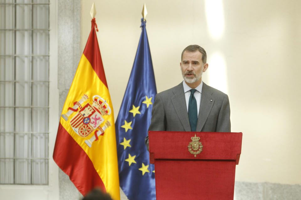 MADRID, SPAIN - February 21: King Felipe VI of Spain and Queen Letizia of Spain attend the National Research Awards 2018. February 21, 2019. Credit: Jimmy Olsen/Media Punch ***NO SPAIN*** /IPX