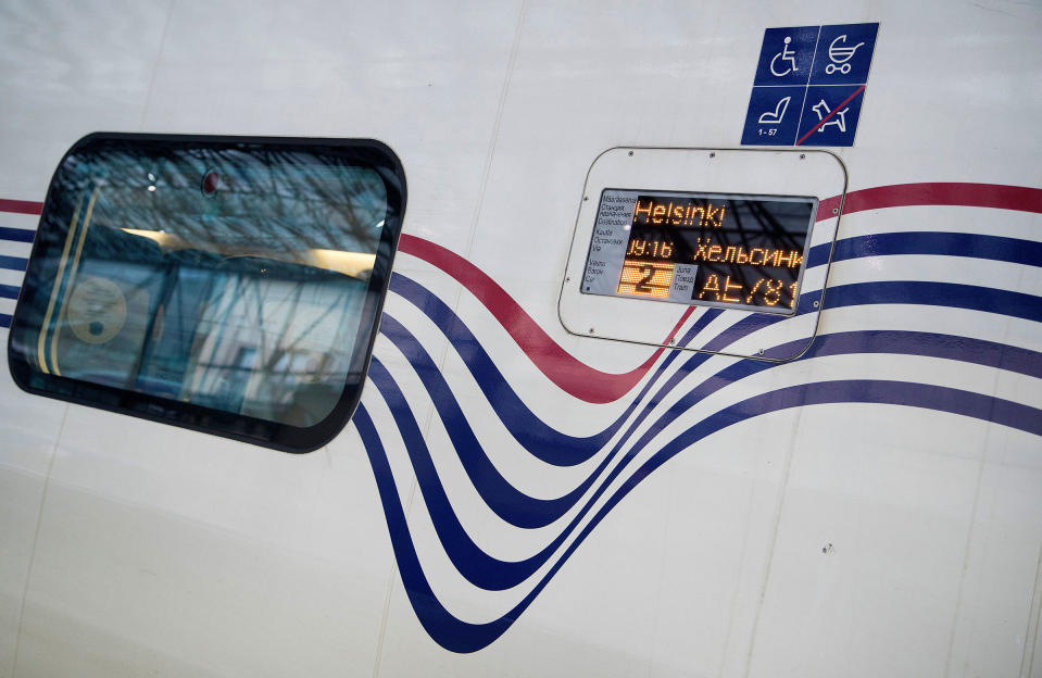 The Allegro train from St. Petersburg to Helsinki on March 9.<span class="copyright">Mauri Ratilainen—EPA-EFE/Shutterstock</span>