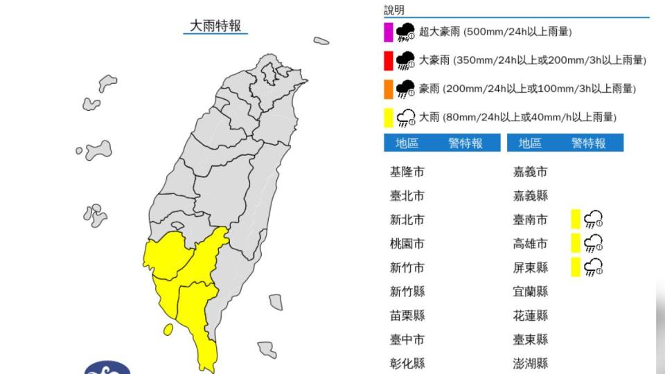 大雨特報。(圖／氣象署)