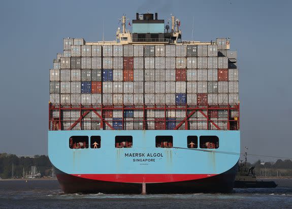 A conventional petroleum-powered container ship.