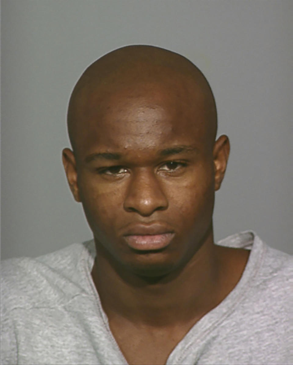 This booking photo provided by Dakota County Sheriff’s Office shows Shannon Gooden, on Aug. 29, 2007. Authorities on Monday, Feb. 19, 2024, identified 38-year-old Gooden as the man who opened fire on police in the suburb of Burnsville, in Minneapolis, after they responded to a domestic disturbance call early Sunday. Two police officers and a firefighter-paramedic were killed and the man identified as the shooter fatally shot himself, police said. (Dakota County Sheriff’s Office via AP)