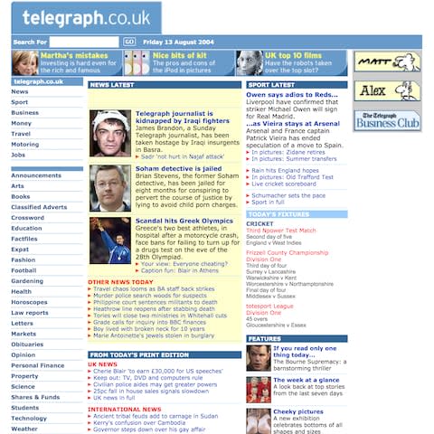 2004 Telegraph homepage - Credit: DAILY TELEGRAPH