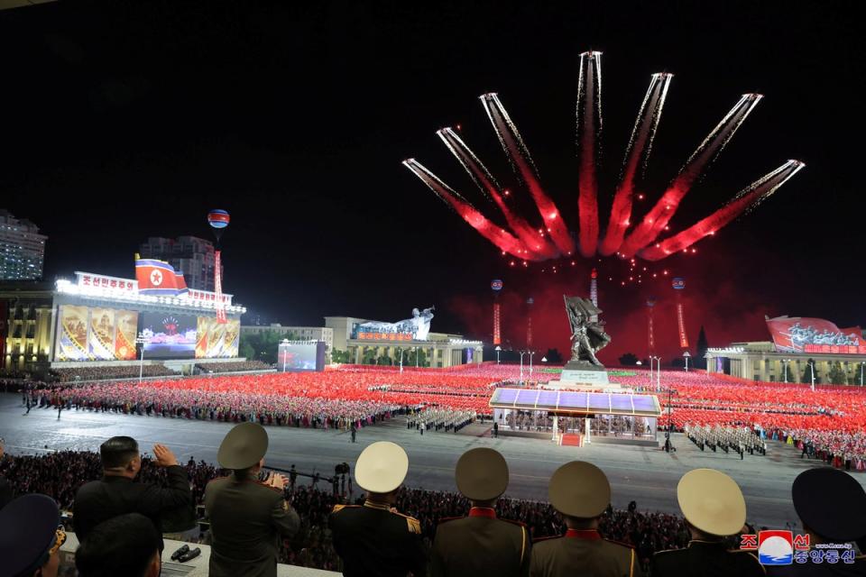 North Korean leader Kim Jong-un attends a military parade to commemorate the 70th anniversary of the Korean War armistice in Pyongyang (via REUTERS)