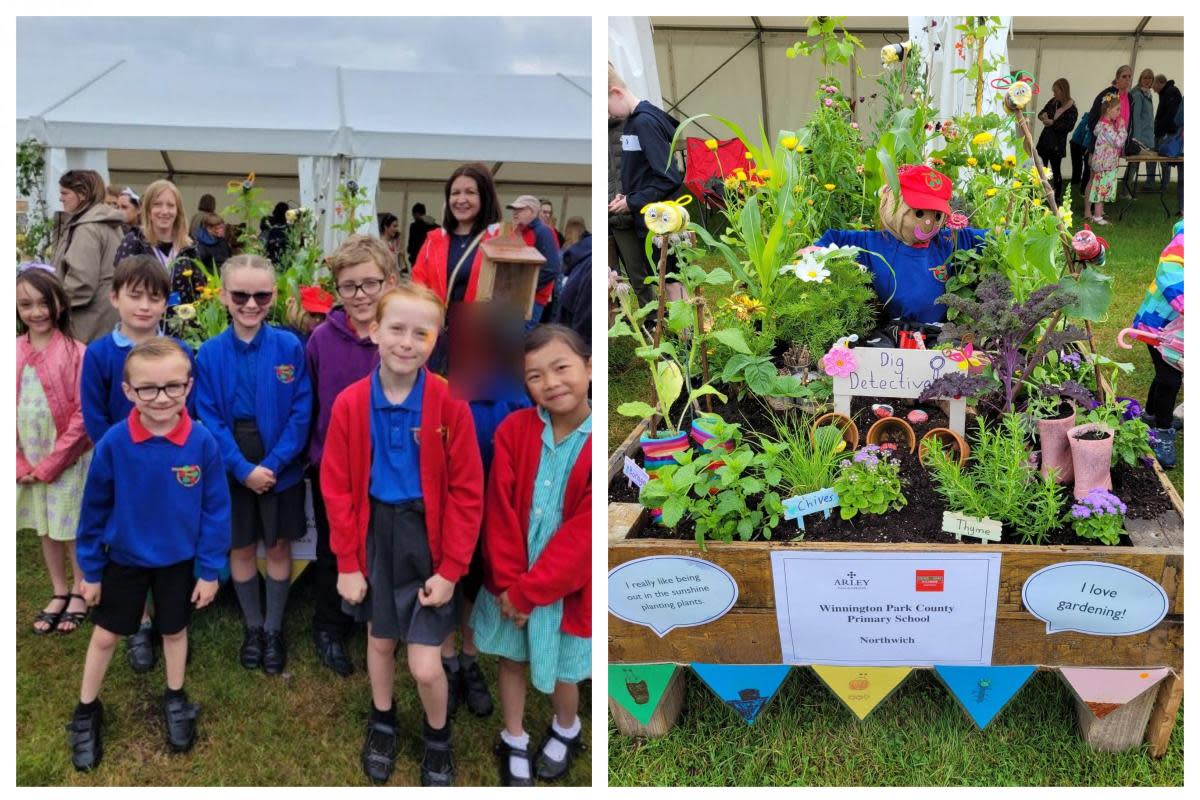 Helen Page and Estelle Woods, back, with children from the gardening club and their prize-winning garden <i>(Image: Winnington Park Primary School)</i>