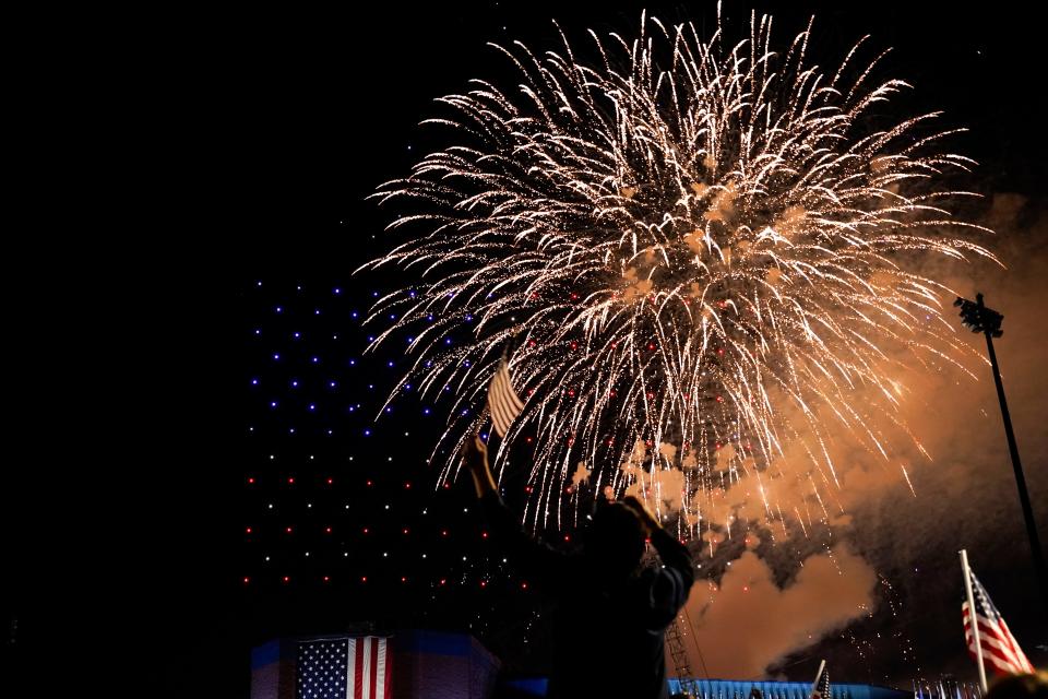 Fireworks explode after Joe Biden's victory speech.