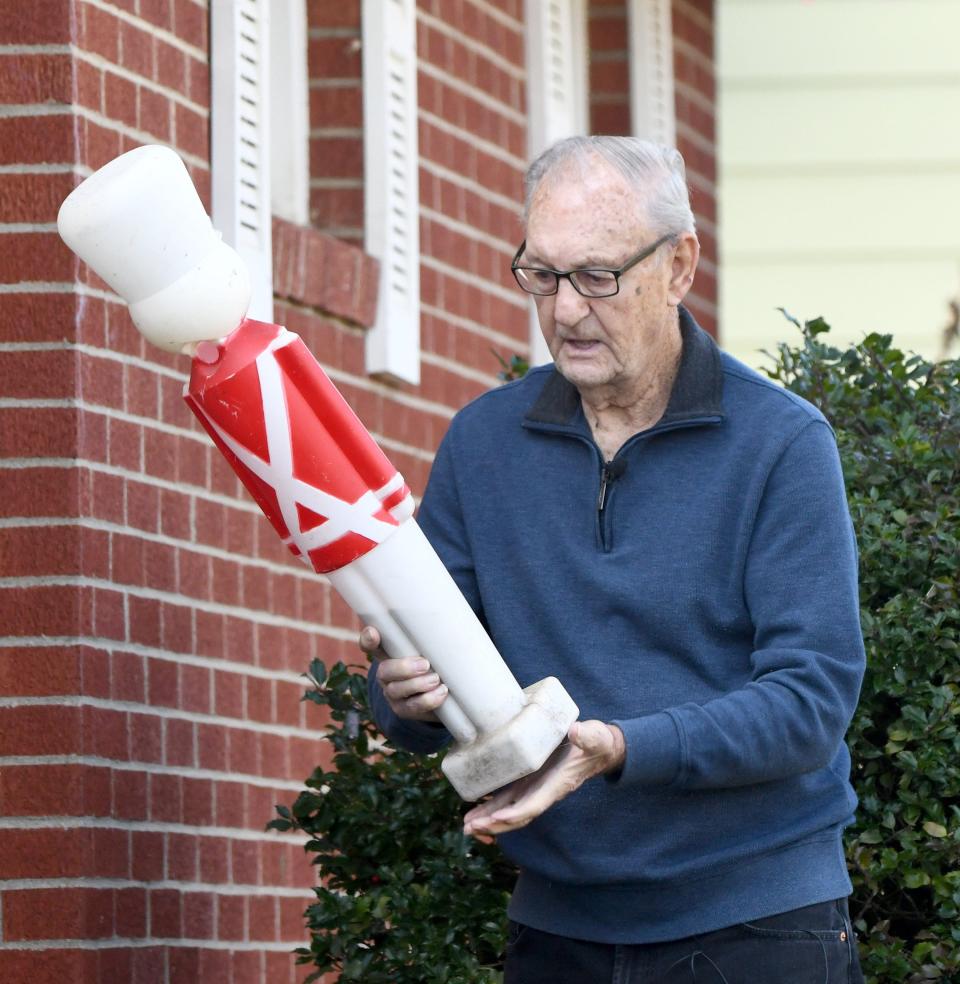 Leonard Miller, 88 recounts on Nov. 25, 2019 how he helped a 10-year-old girl who was being attacked by a pitbull by using a nutcracker Christmas display to  fend off the dog on Sunday.