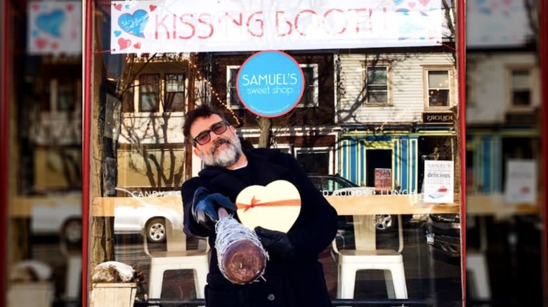 Jeffrey Dean Morgan with bat at Samuel's