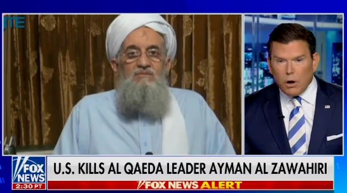 Bret Baier en el momento en que informa de la muerte de al-Zawahiri  (Fox News)
