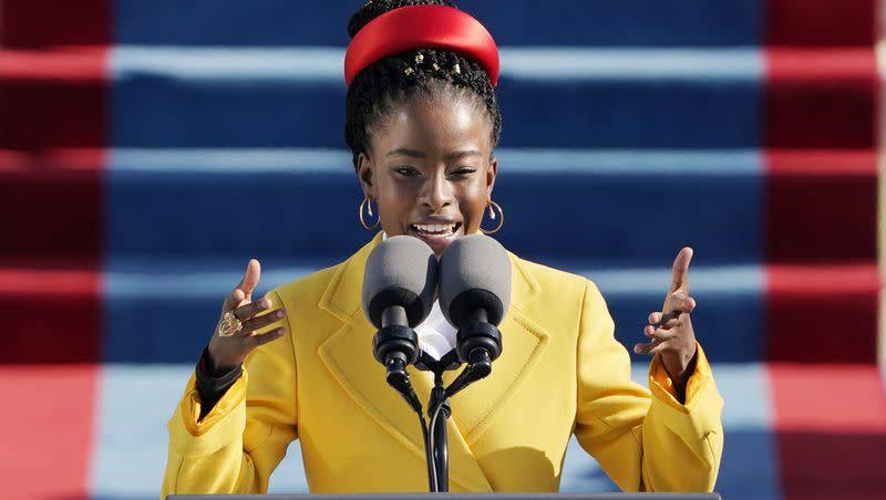 American poet Amanda Gorman reads her commissioned poem “The Hill We Climb” during the 59th Presidential Inauguration at the U.S. Capitol in Washington on Jan. 20, 2021.