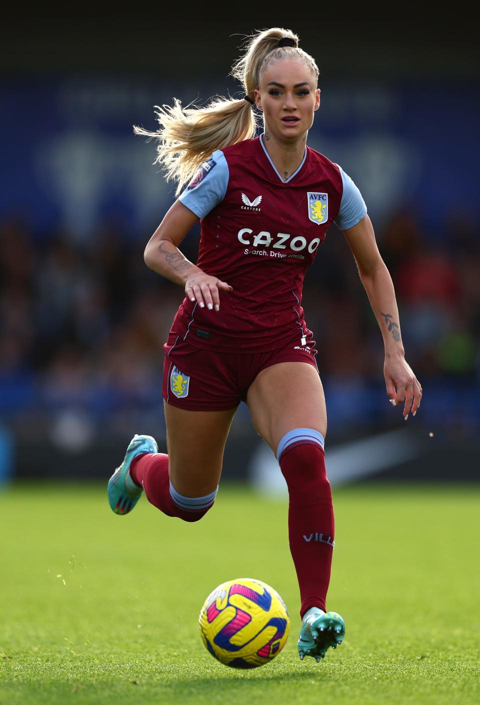 KINGSTON UPON THAMES, ENGLAND - OCTOBER 30: Alisha Lehmann of Aston Villa during the FA Women's Super League match between Chelsea and Aston Villa at Kingsmeadow on October 30, 2022 in Kingston upon Thames, England. (Photo by Clive Rose/Getty Images)