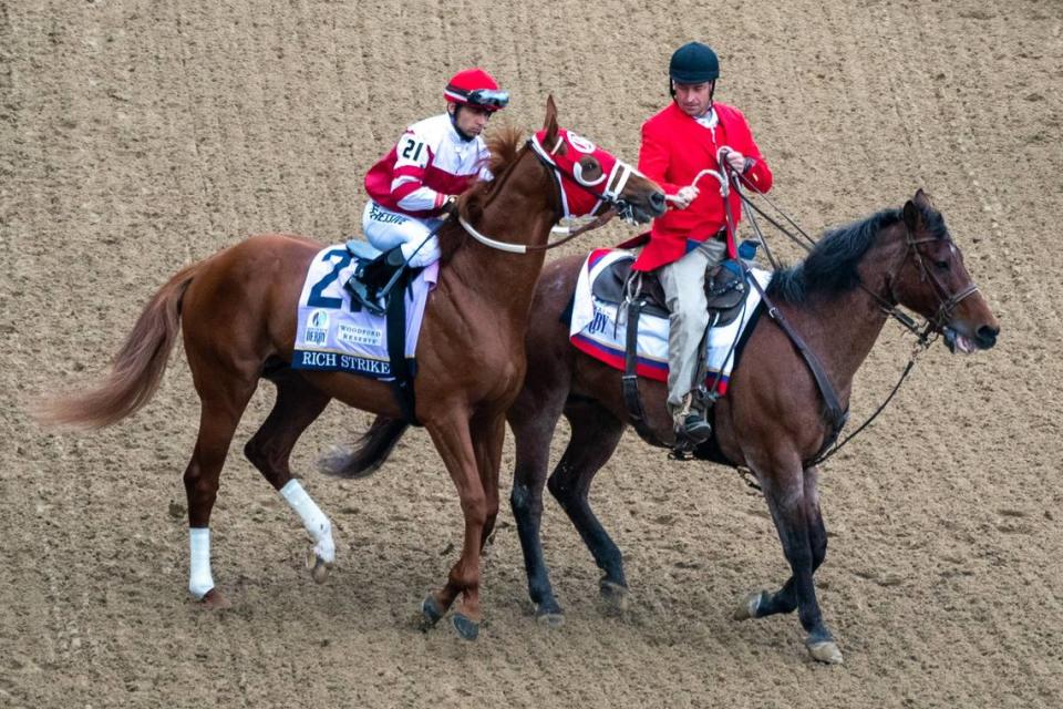 After taking a bite out of his competition, Kentucky Derby winner Rich Strike chomped at the pony that guided him to the winner’s circle.