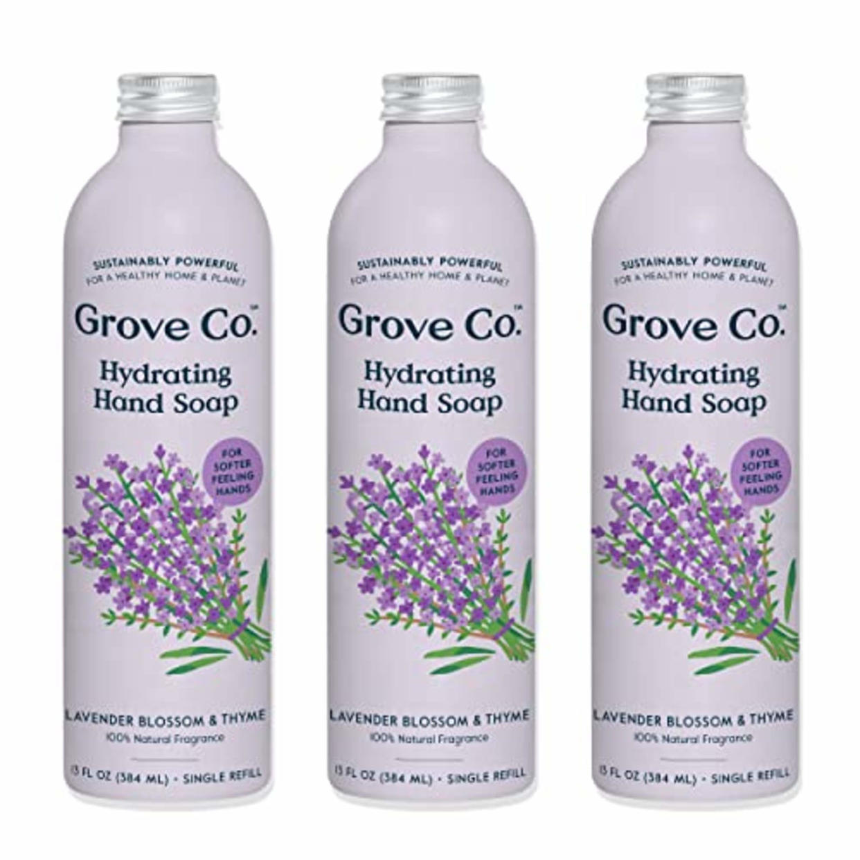 Grove Co. Hydrating Gel Hand Soap Refills (3 x 13 Fl Oz) Plastic-Free Liquid Hands Cleaner Refill Set, Leaves Hands Soft and Clean, 100% Natural Lavender Blossom & Thyme Fragrance (AMAZON)