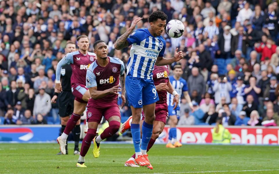 Brighton and Hove Albion's Joao Pedro scores the opening goal of the game during the Premier League match