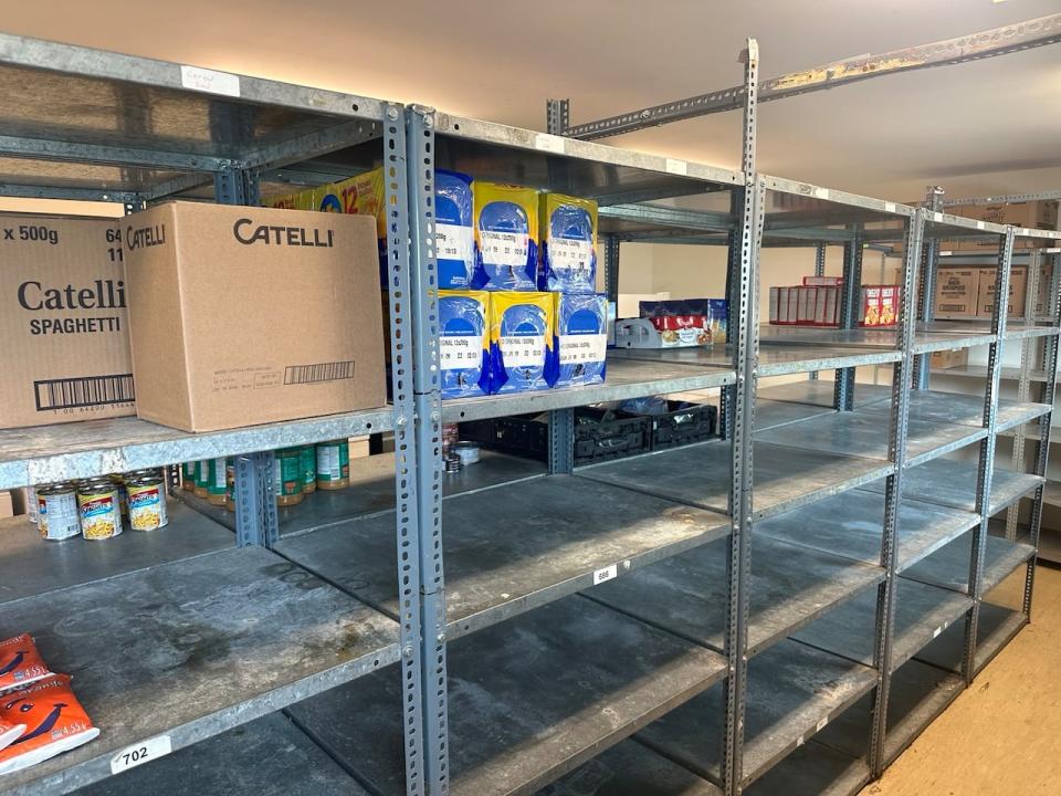 These are some of the shelves at the McSheffrey Resource Centre's food bank in St. John's. Alison Hollahan, the East End Food Banks Coalition Coordinator, says food is flying off the shelves so the food bank is asking around for more donations.  